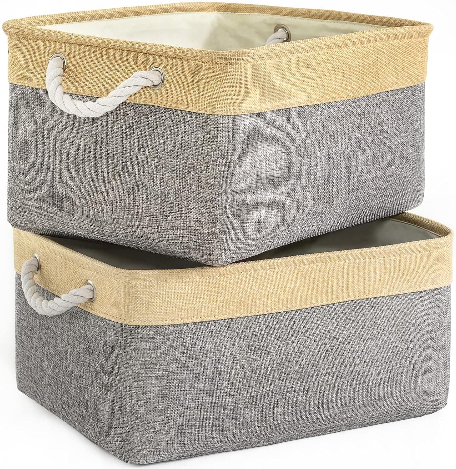 TheWarmHome Foldable Storage Basket with Cotton Rope Handle Collapsible Storage Bins Set Baby