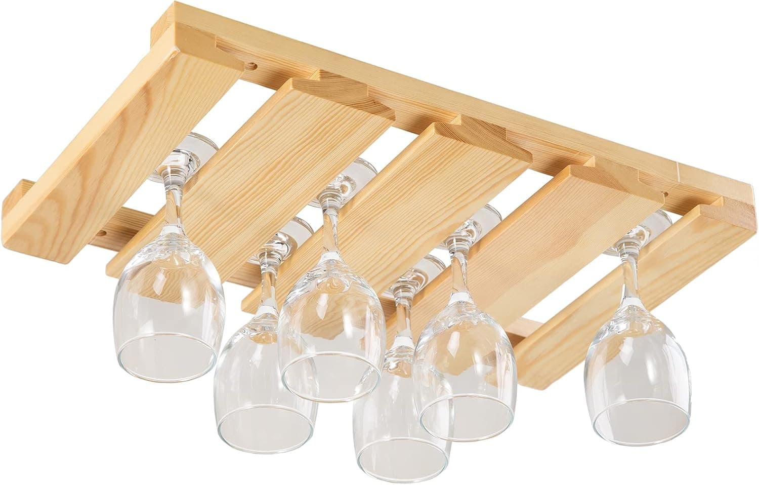 bluegift Rustic Wine Glass Holder Under Cabinet Wooden Stemware Rack, Fits 6 to 12 Glasses(Natural)