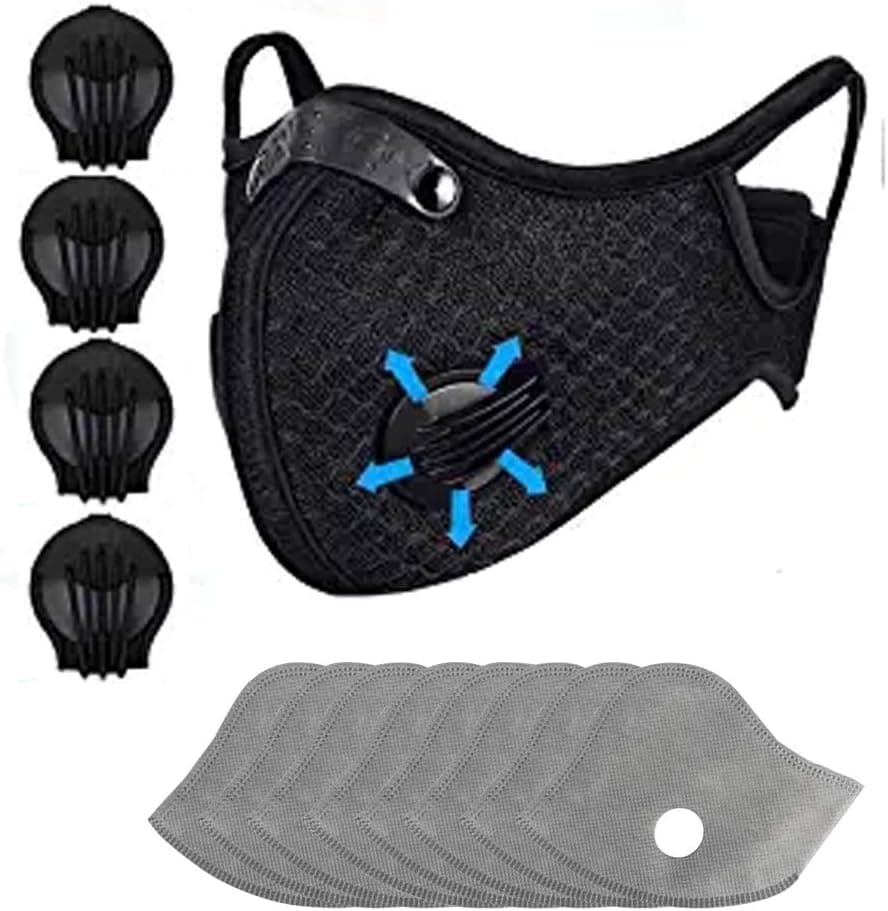 1 Pcs Unisex Protect Mouth Cover Adjustable Reusable with 8 Filters for Allergies Woodworking Running Sanding Mowing（Black） (1 pcs)