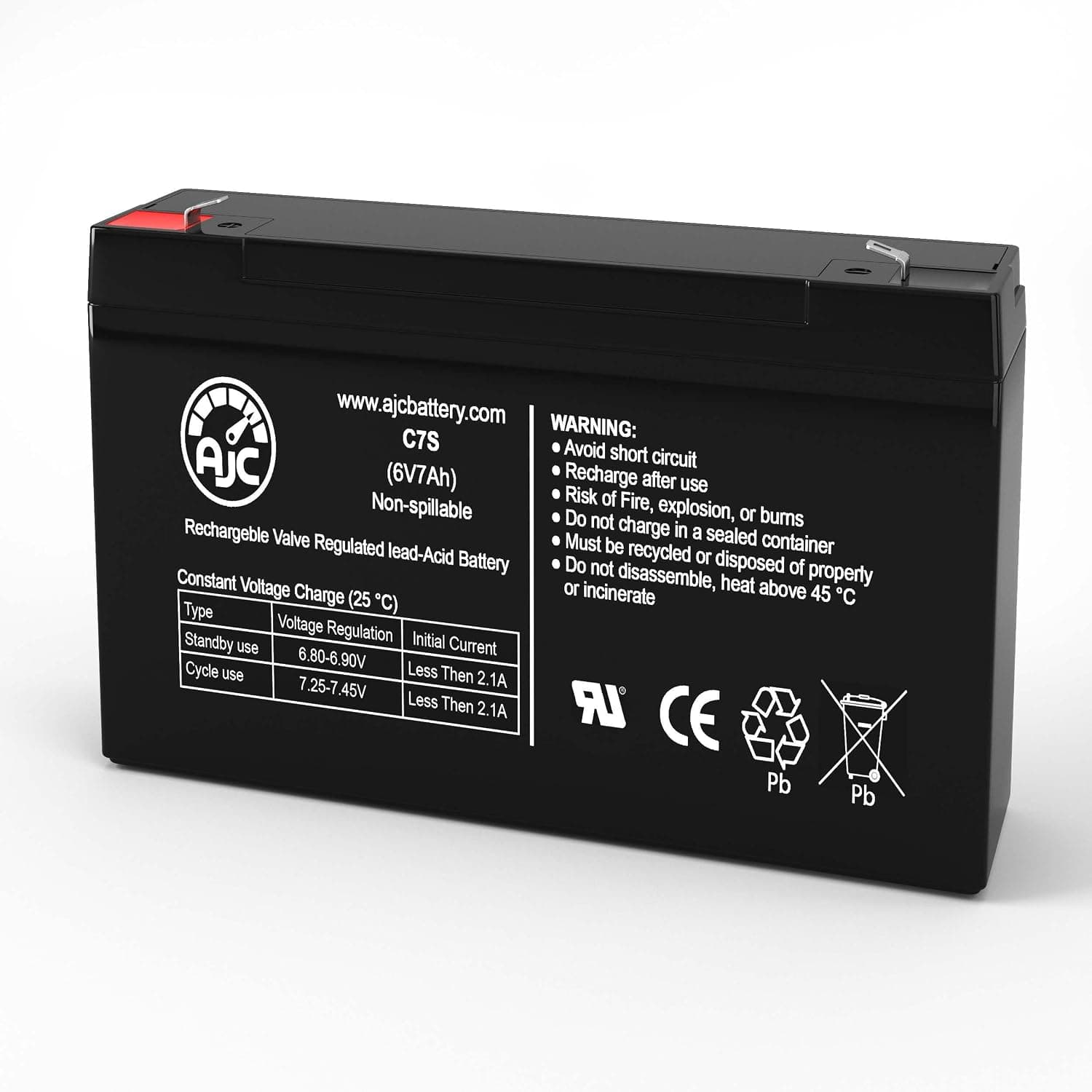 Long Way LW-3FM7.6J 6V 7Ah Sealed Lead Acid Battery - This is an AJC Brand Replacement