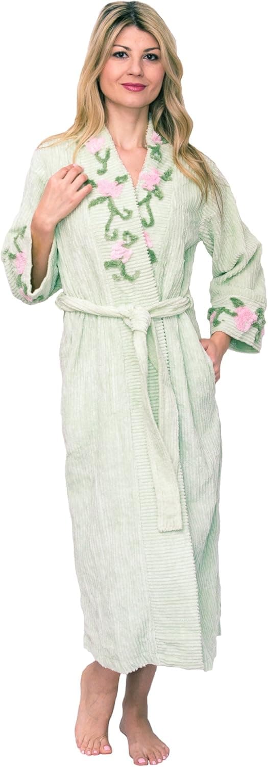 Bath & Robes Women's Long Embroided Chenille Bathrobe
