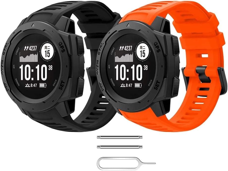 2-Pack Watch Bands for Garmin Instinct Watch, Songsier Soft Silicone Adjustable Replacement Strap Watch Band Sport Wristband Fitness with Adapter Tools Compatible with Garmin Instinct GPS Smart Watch