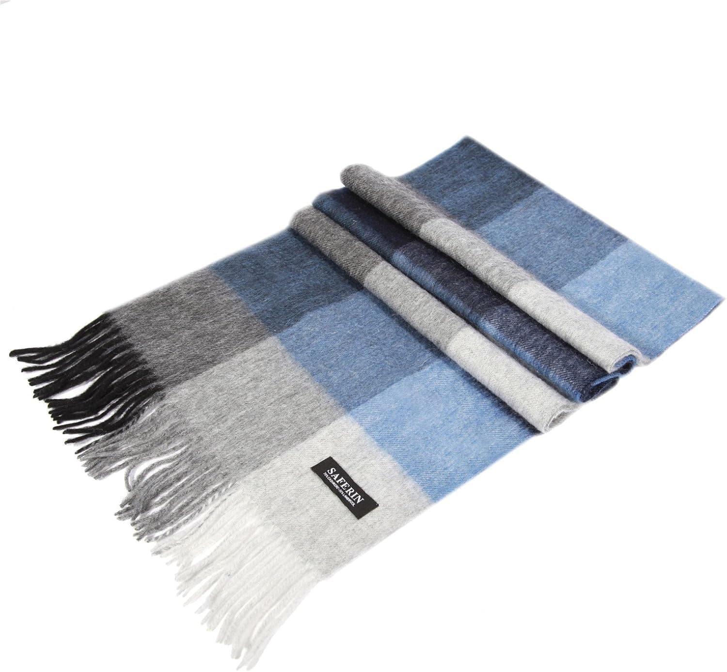 Saferin Women Men Cashmere & Lambwool Luxury Plaid Soft & Warm Scarf Blue and Grey