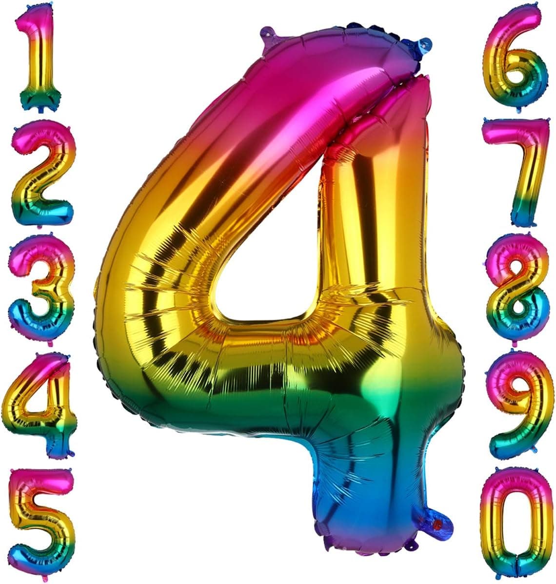 40 Inch Rainbow Foil Large Number 4 Balloons Big Mylar Helium Balloon Girls Birthdays Party Decorations Supplies [Rainbow 4]