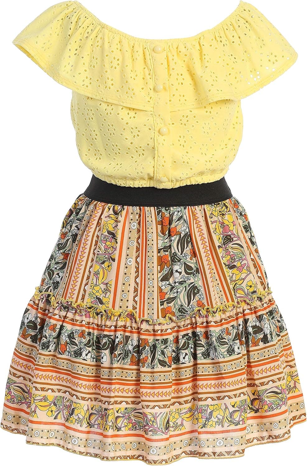 Cold Shoulder Crop Top Ruffle Layered Top Flower Girl Skirt Sets for Girl