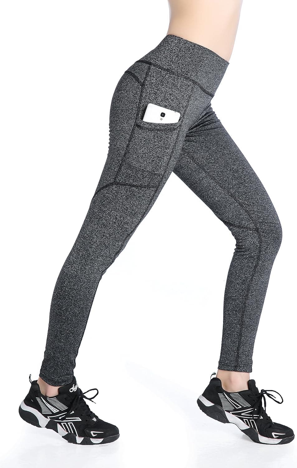 EAST HONG Women's Pocket Workout Leggings Running Yoga Pants Ankle Tights (M, 2 Grey)