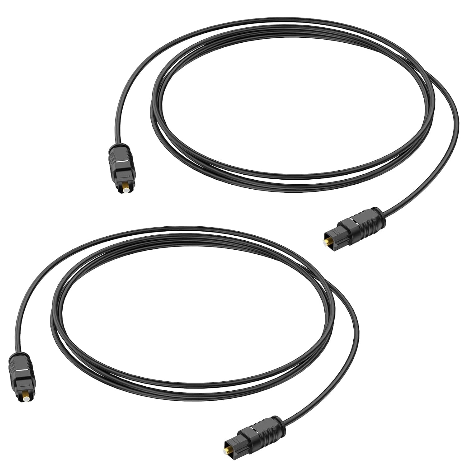 DteeDck Optical Audio Cable 6ft 2-Pack, Digital Audio Optical Cable Male to Male, TOSLINK SPDIF Fiber Optic Slim Cables Cord for Soundbar TV Home Theater Playstation PS4 Xbox and More