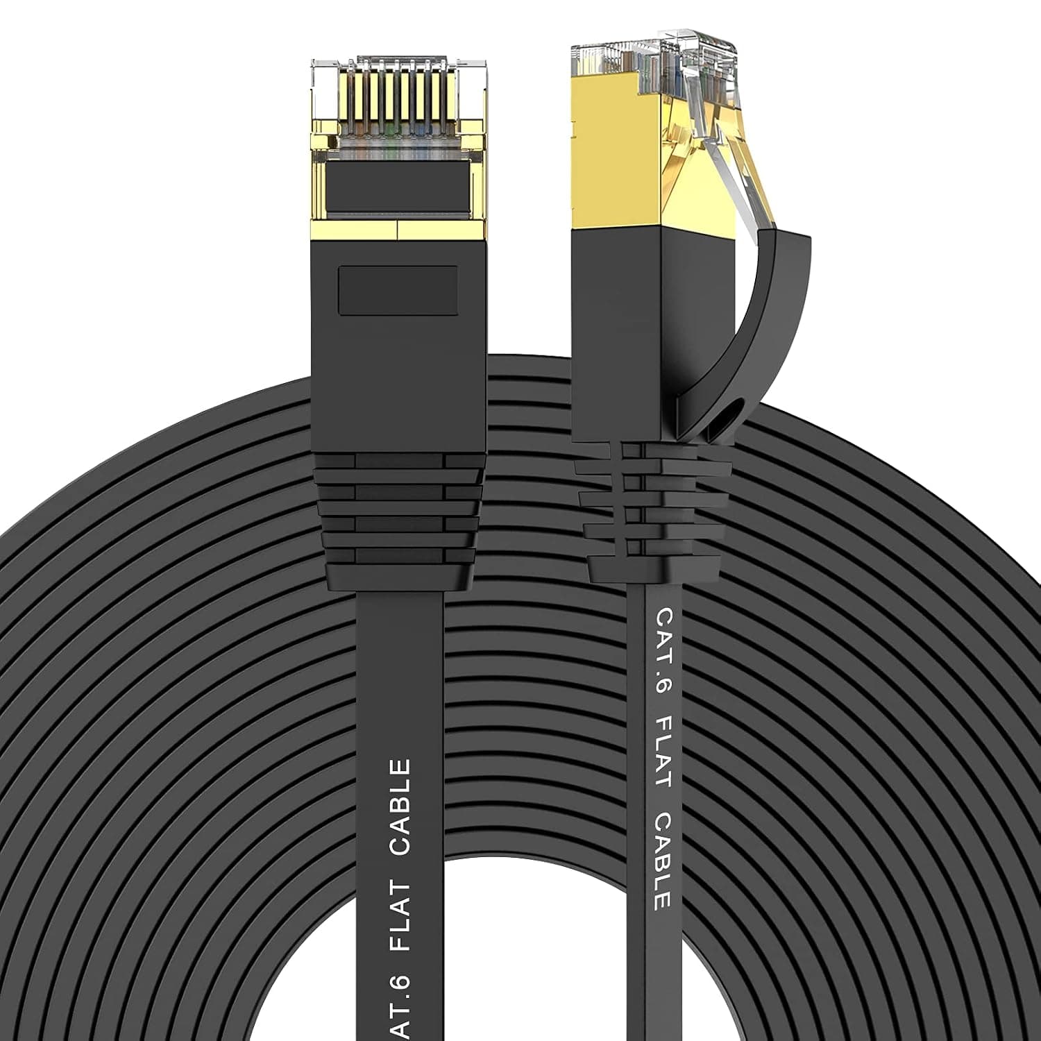 Ercielook Cat 6 Ethernet Cable 200 ft High Speed, Long Flat Internet Cable with RJ45 connectors, Black LAN Cable with Clips & Straps