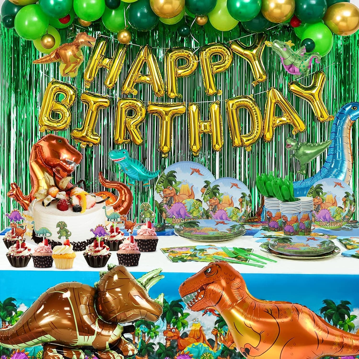 Dinosaur Party Decorations 178 Pcs Dinosaur Birthday Party Supplies for 10 Guest - Dinosaur Balloons, Banner, Dinosaur Themed Tableware, Dinosaur Birthday Decorations for Boys Girls Kids