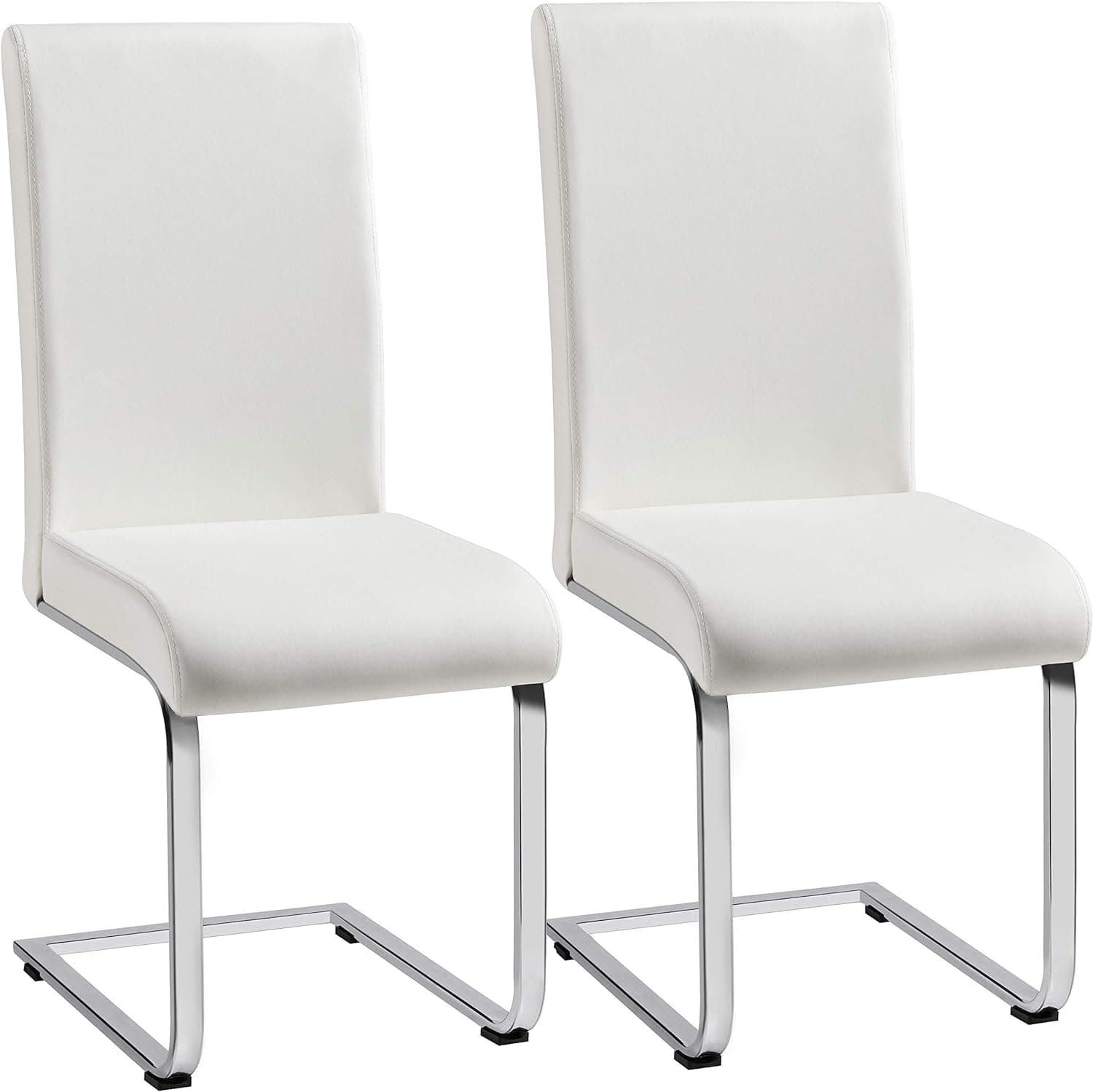Yaheetech Dining Chairs High Back Leather Side Chairs Dining Living Room Chairs Upholstered Armless Chair with Metal Legs Home Kitchen Furniture Modern Set of 2, White
