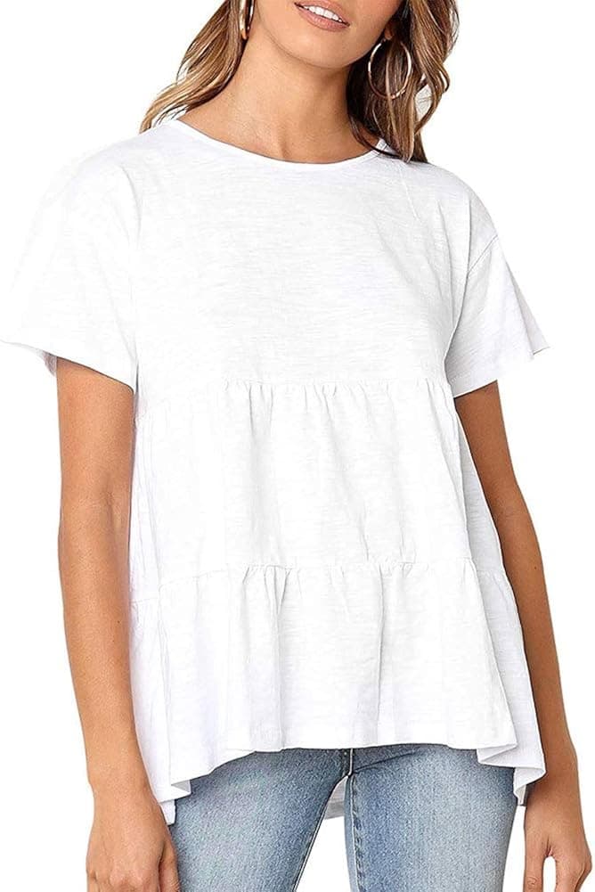 BONIFOT Women's Peplum Tops Loose fit Round Neck Casual Tee Shirts