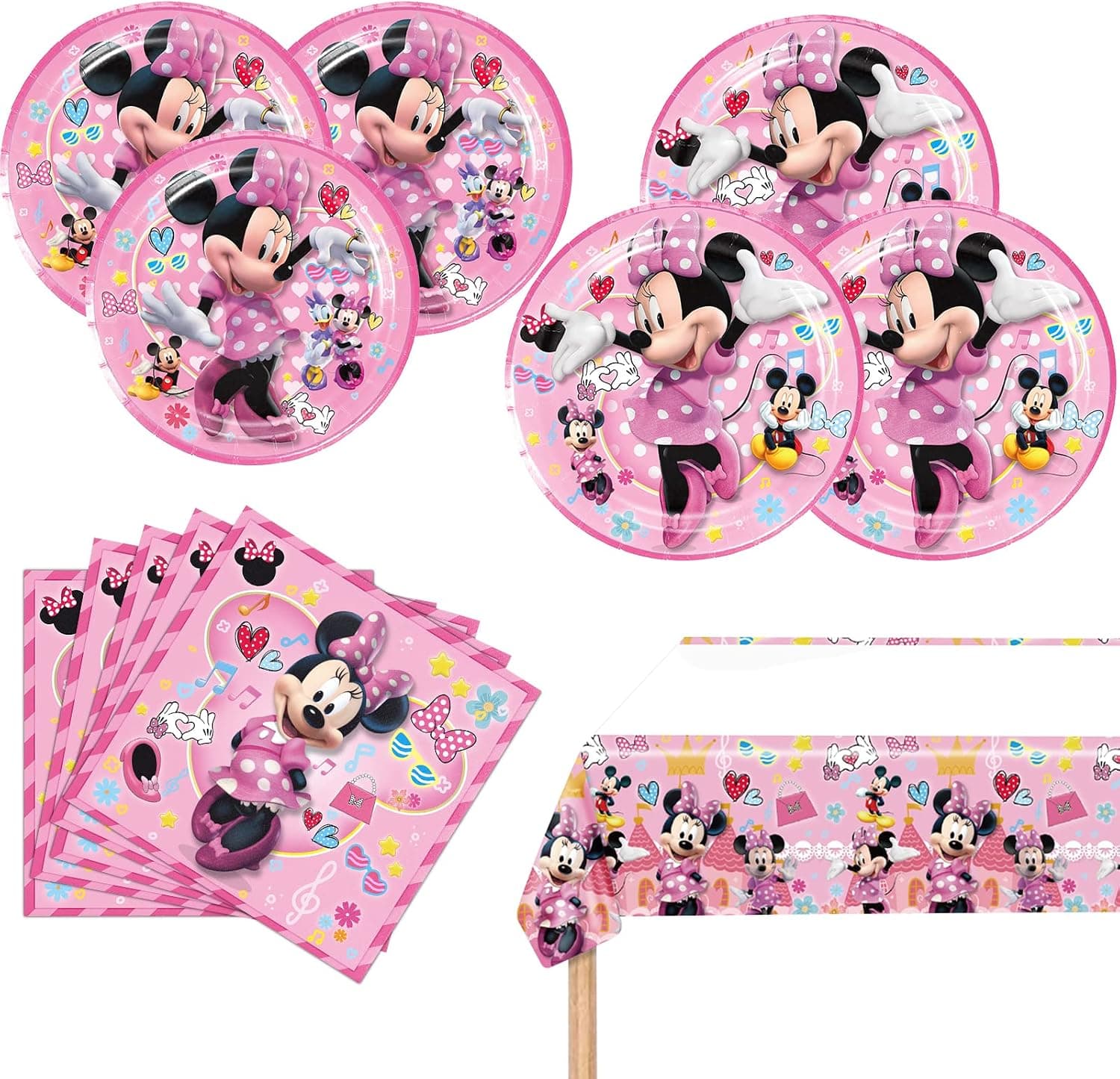 Minnie Mouse Birthday Party Supplies, 20 Plates, 20 Napkins and 1 Tablecover for Minnie Mouse Party Decorations