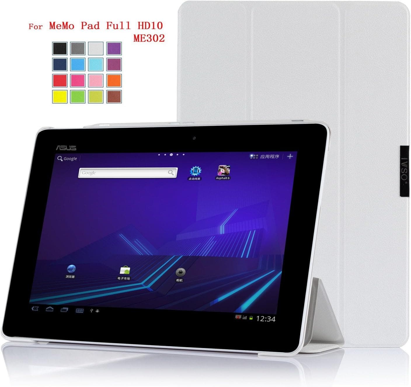 IVSO Slim Smart Cover Case for ASUS MeMO Pad FHD 10 ME302C Tablet with Auto Sleep/Wake Function (White)