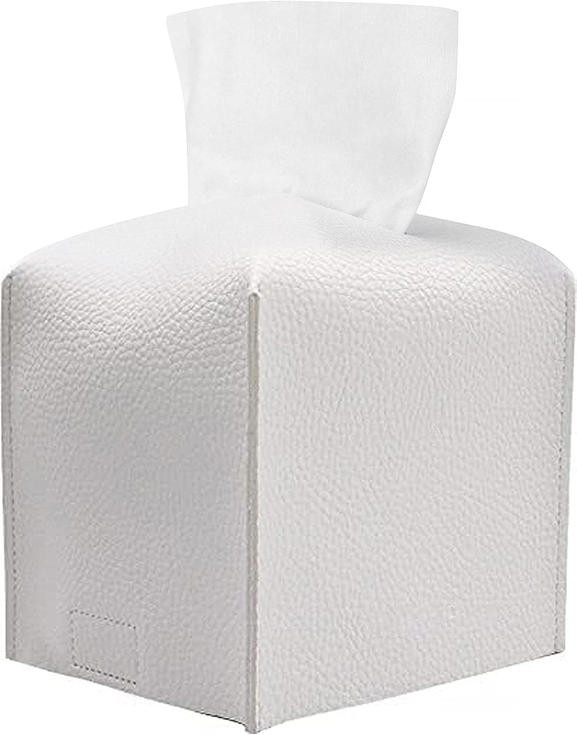WNING Tissue Box Cover, PU Leather Square Tissue Box Holder for Bathroom Vanity Countertops, Bedroom Dressers, Night Stands, Desks and Tables，Car, Office(White), C-52