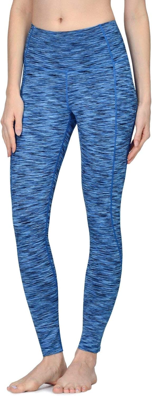 BALEAF Women's High Waist Space Dye Mesh Yoga Leggings Inner Pocket Blue Size M