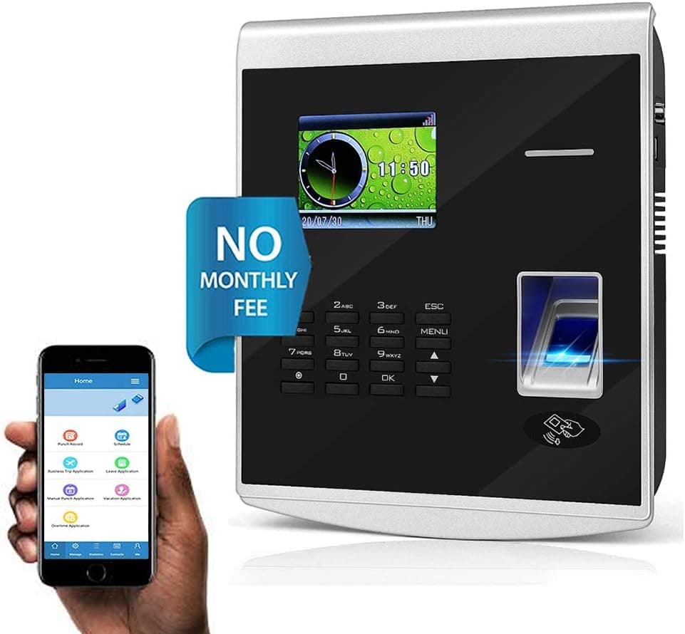 KINGHOS Time Clocks with Free Software / 35 Mobile App Accounts /No Monthly Fee! Biometric Fingerprint Time Attendance for Employees Small Business, Office Punch with APP for iOS and Android