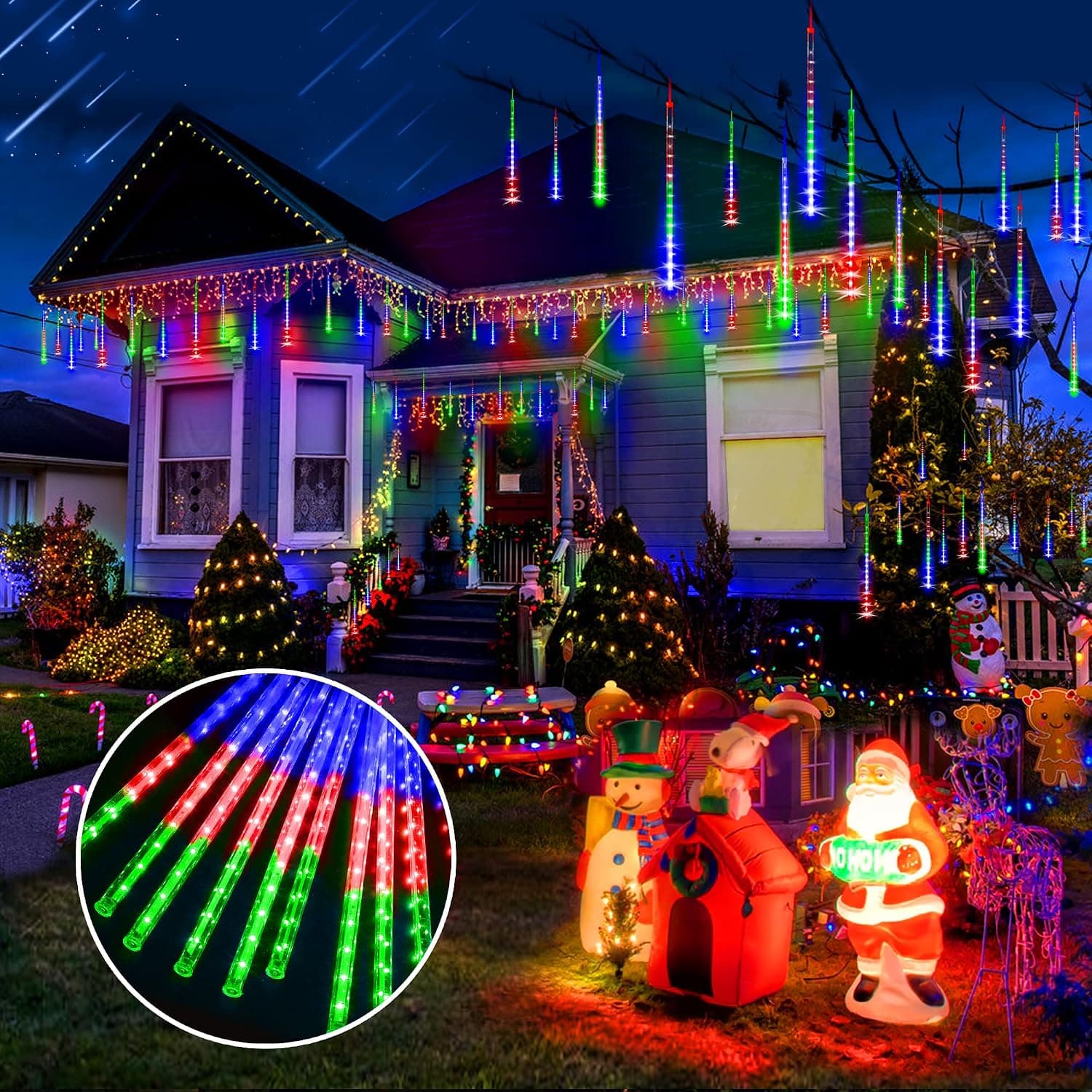 Christmas Sting Lights Outdoor,Meteor Shower Lights Outdoor 42cm 12 Tube 408 LEDs Meteor Lights,Connectable Raindrop Snowfall Lights for Tree Yard Party Patio Christmas Decor Lights(Multicolor)