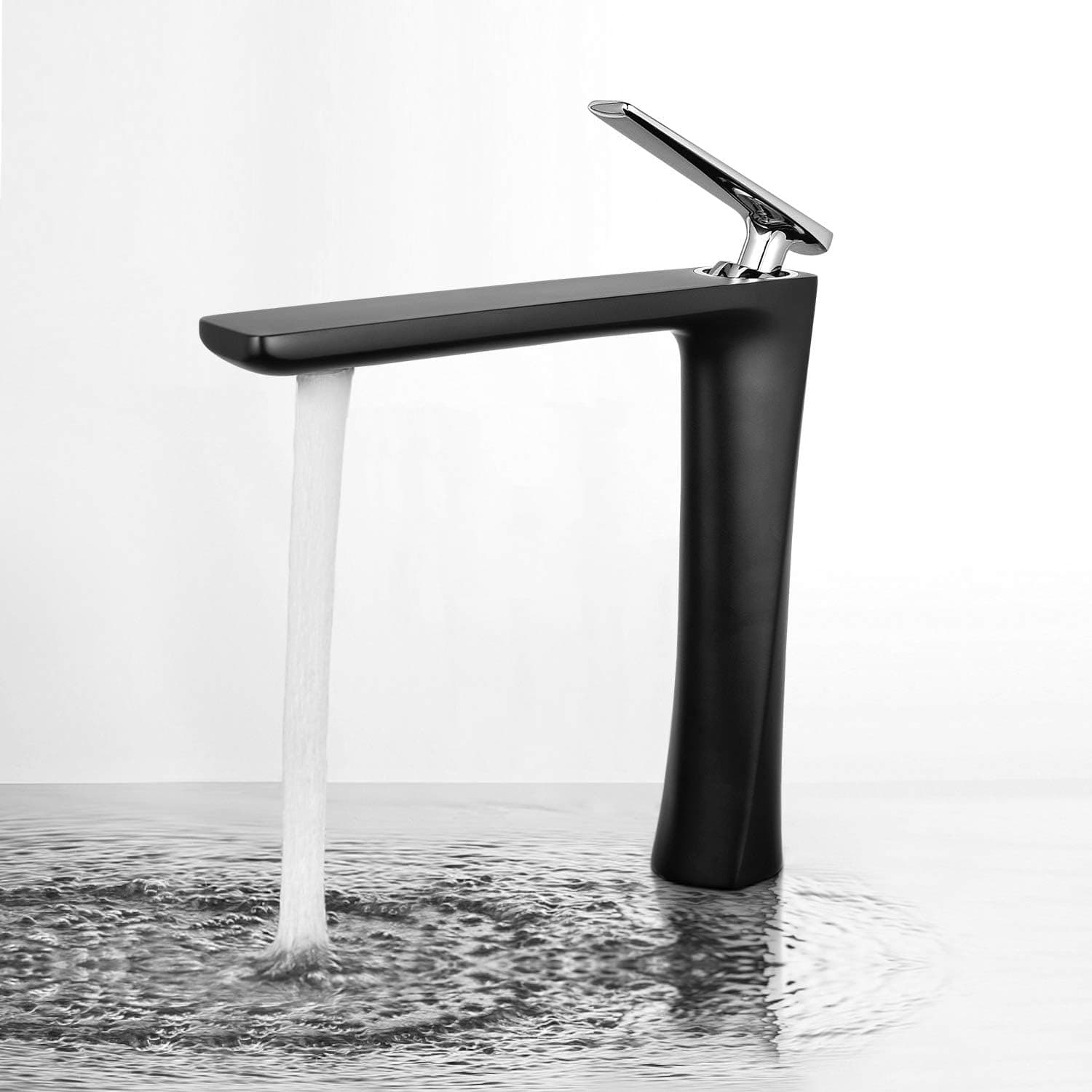 JOMOLA Vessel Sink Faucet Black Tall Bathroom Sink Faucet Single Handle Basin Mixer Tap One Hole Lavatory Vanity Sink Faucets Brass