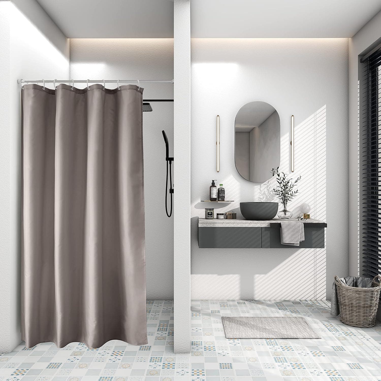 AooHome Fabric Solid Shower Curtain Liner for Hotel, Small Size Durable Shower Curtain with Hooks, Weighted Hem, Waterproof, Chocolate, 48x72 Inch