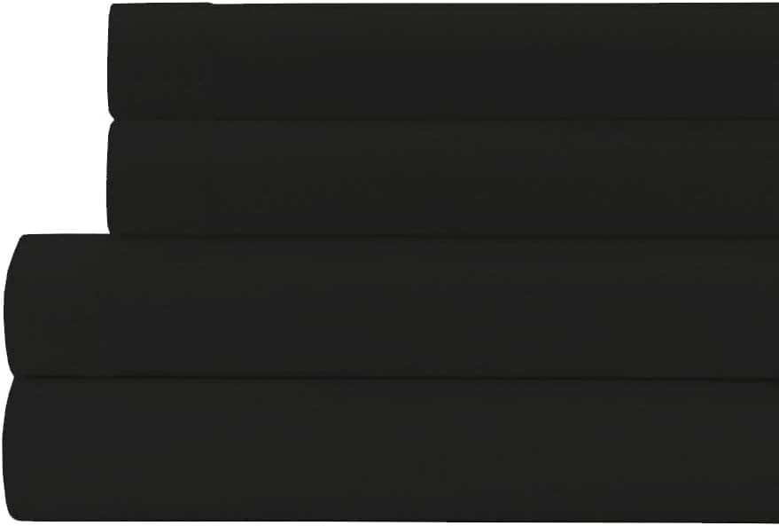 400 Thread Count 100% Egyptian Cotton 15 Inches Deep Pocket Sheet Set, Black Solid Queen Sheets 4 Piece Set