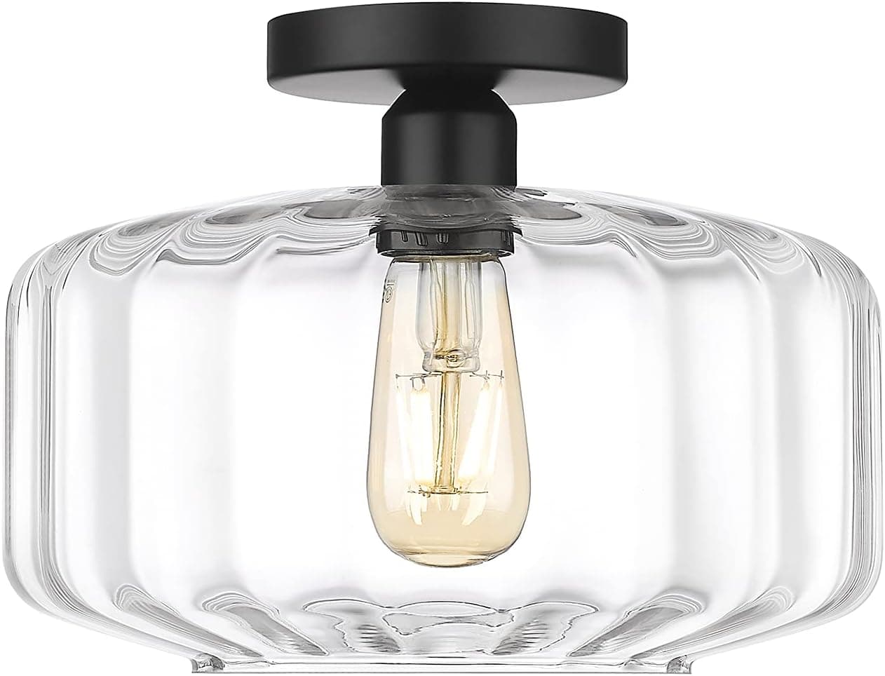 Ove Decors Preston 1-Light Ceiling Semi-Flush Mount in Black