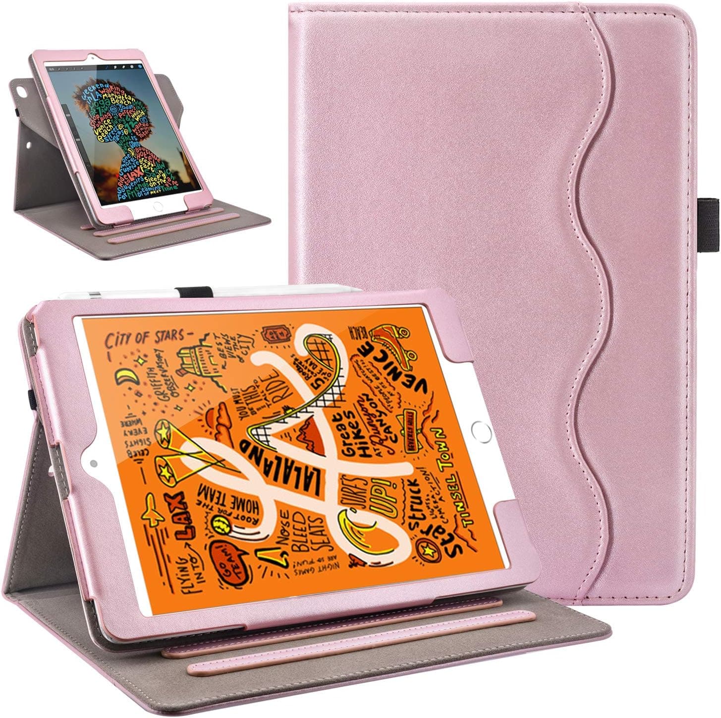 VORI iPad 9.7 2018 2017 / iPad Air 2 / iPad Air Case, [360 Rotating] Leather Folio Stand Case Smart Cover with Multi-Angle Viewing, Pocket, Auto Wake/Sleep, Pink