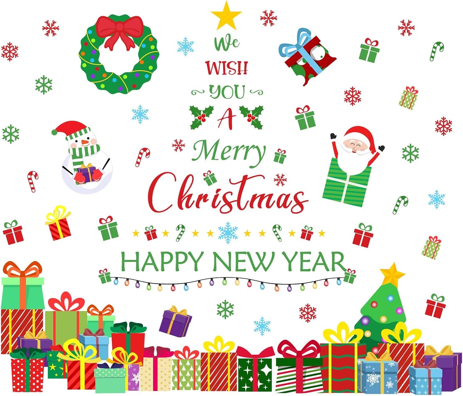 84 PCS Christmas Wall Decals, New Year Happy Christmas Wall Stickers Window Art Decoration Party Supplies Christmas Tree Christmas Removable Wall Stickers Party Window Decals for Home Decor Indoor Outdoor(2sheets)
