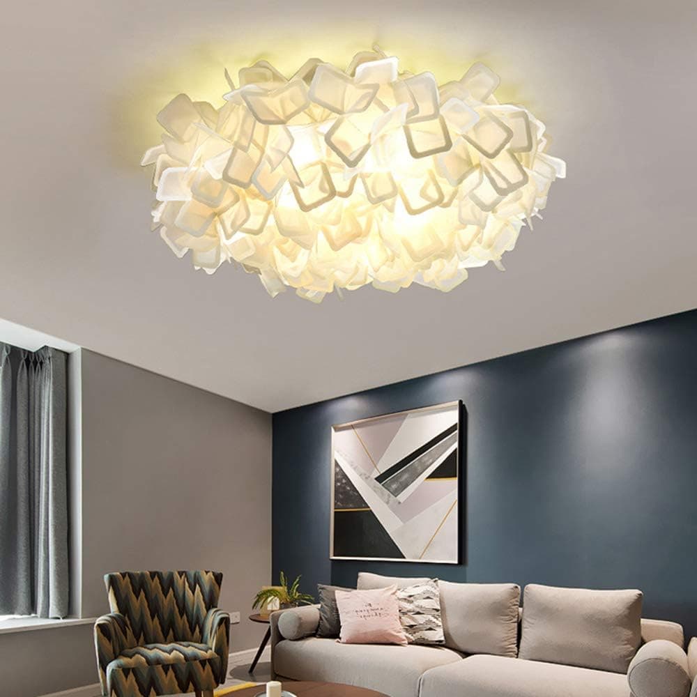 LITFAD Sinuous Flush Mount Ceiling Light Fixture Art Deco Indoor Ceiling Flush Light with Acrylic Shade Modern Petals LED Ceiling Lamp Chandelier for Hotel Living Room Kids Bedroom - White