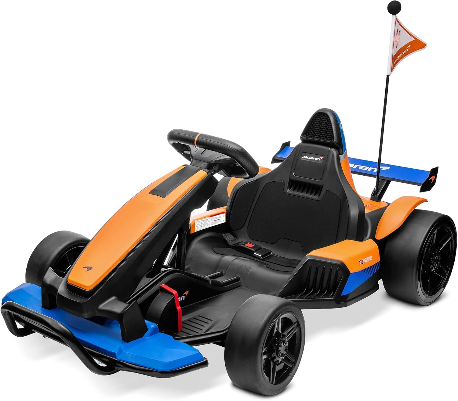 Kidzone 24V Battery Powered Ride On Toy Licensed McLaren MCL35 (F1) Electric Race Pedal Go Kart with 2 Speeds, Sound System, LED Light & Racing Flag, for Ages 6 and Older