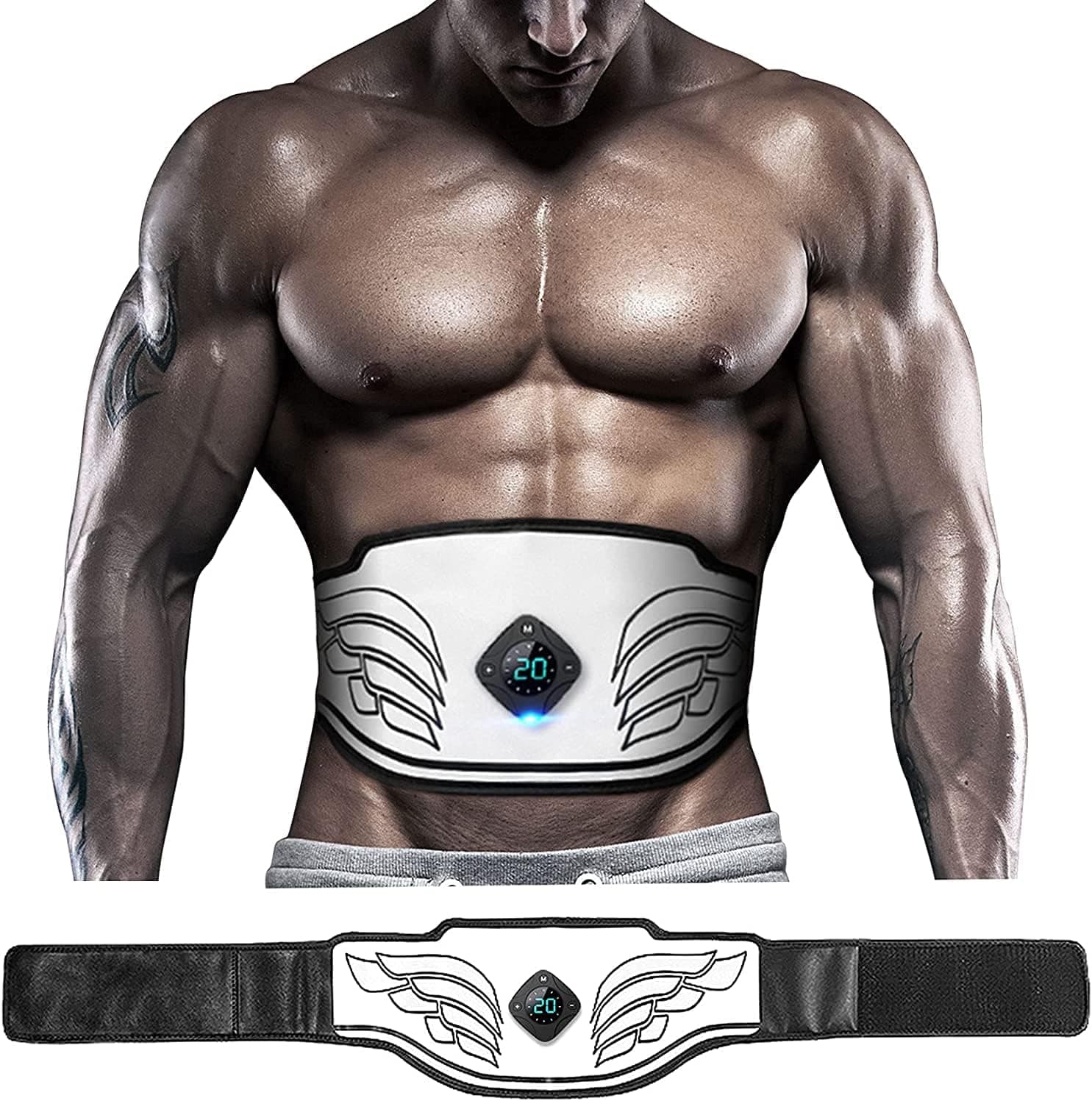 Tabbic ABS Stimulator, USB Rechargeable Portable Fitness Workout Equipment without Gel Pads for Men Woman, Arm, Leg, Home Office, The Latest Model 12 Modes, 20 Levels of Intensity