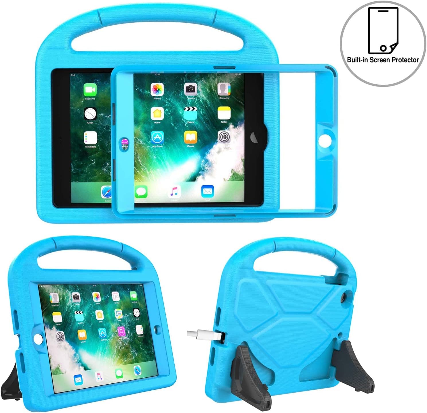 TIRIN Kids Case for iPad Mini 1 2 3 with Built-in Screen Protector, iPad Mini Case-Shockproof Lightweight Hard Cover Handle Stand Kids Case for iPad Mini 1st 2nd 3rd Generation Tablet - Blue