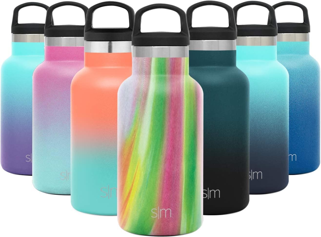 Simple Modern 12oz Ascent Water Bottle - Stainless Steel Hydro Thermos w/Handle Lid - Double Wall Tumbler Flask Vacuum Insulated Small Reusable Metal Leakproof Kids Pattern: Rainbow