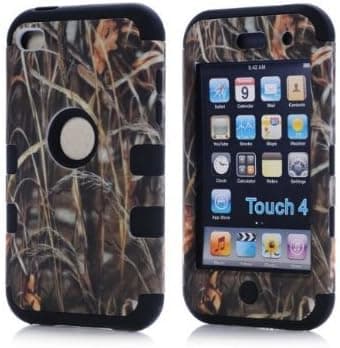 SHHR Luxury 3 in 1 Straw Grass Mossy Camo Hybrid Cover Case for iPod Touch 4th Generation-Black Silicone