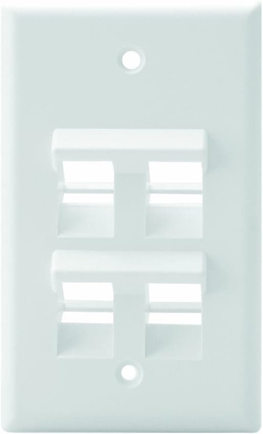 Leviton 41081-4WP Angled QuickPort Wallplate 4-Port, Single Gang, White