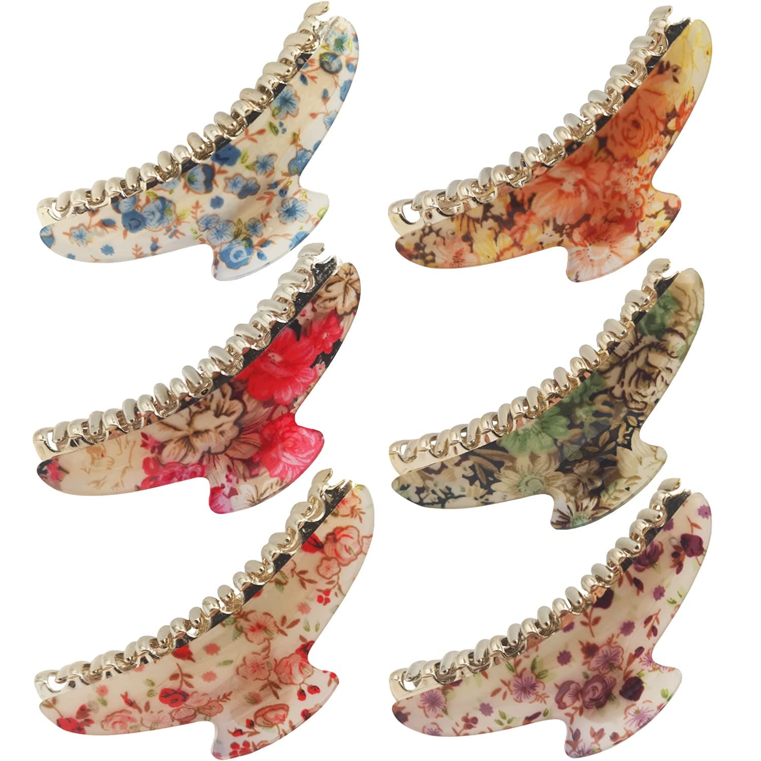 Big Hair Claw Clips for Women, 6pcs Flower Hair Clips Banana Non-Slip Large Hair Clips for Girls Thick Thin Hair, Strong Hold Catch Barrette Jaw Clamp French Design Accessories Hair Tortoise Barrettes Celluloid Big Fashion Hair Styling