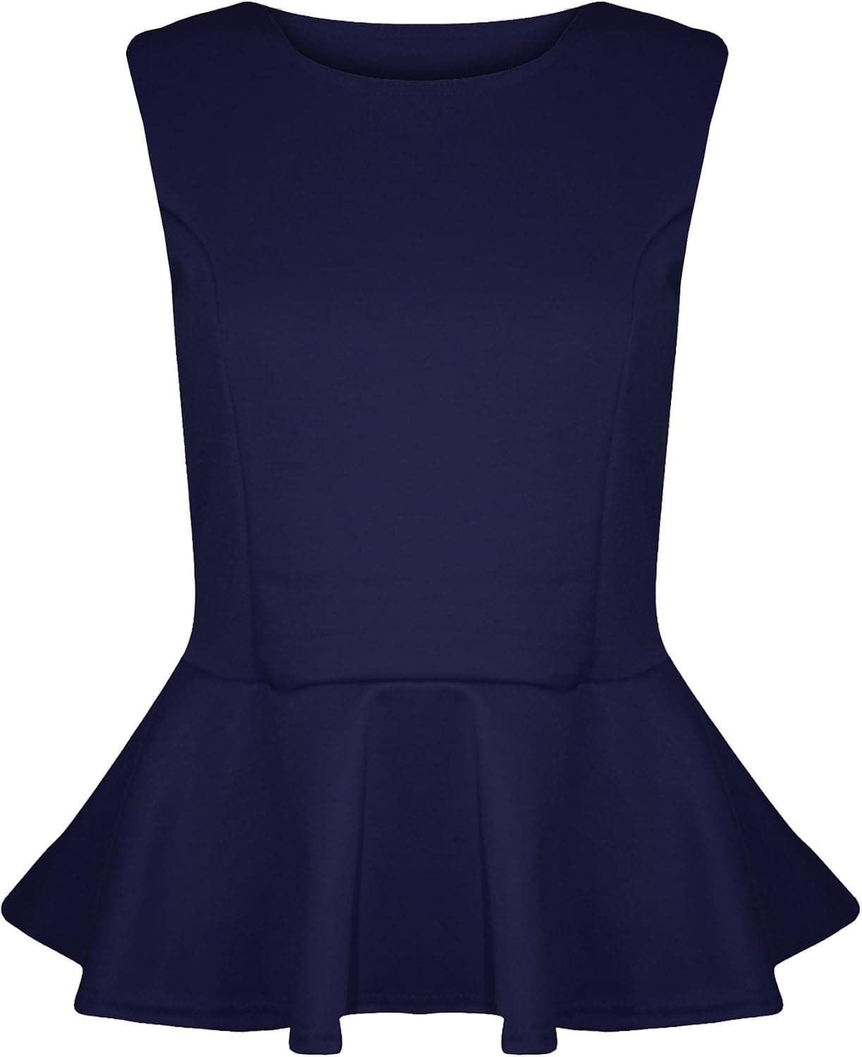 Oops Outlet Womens Ladies Plain Stretchy Sleeveless Round Neck Flared Frill Party Peplum Top