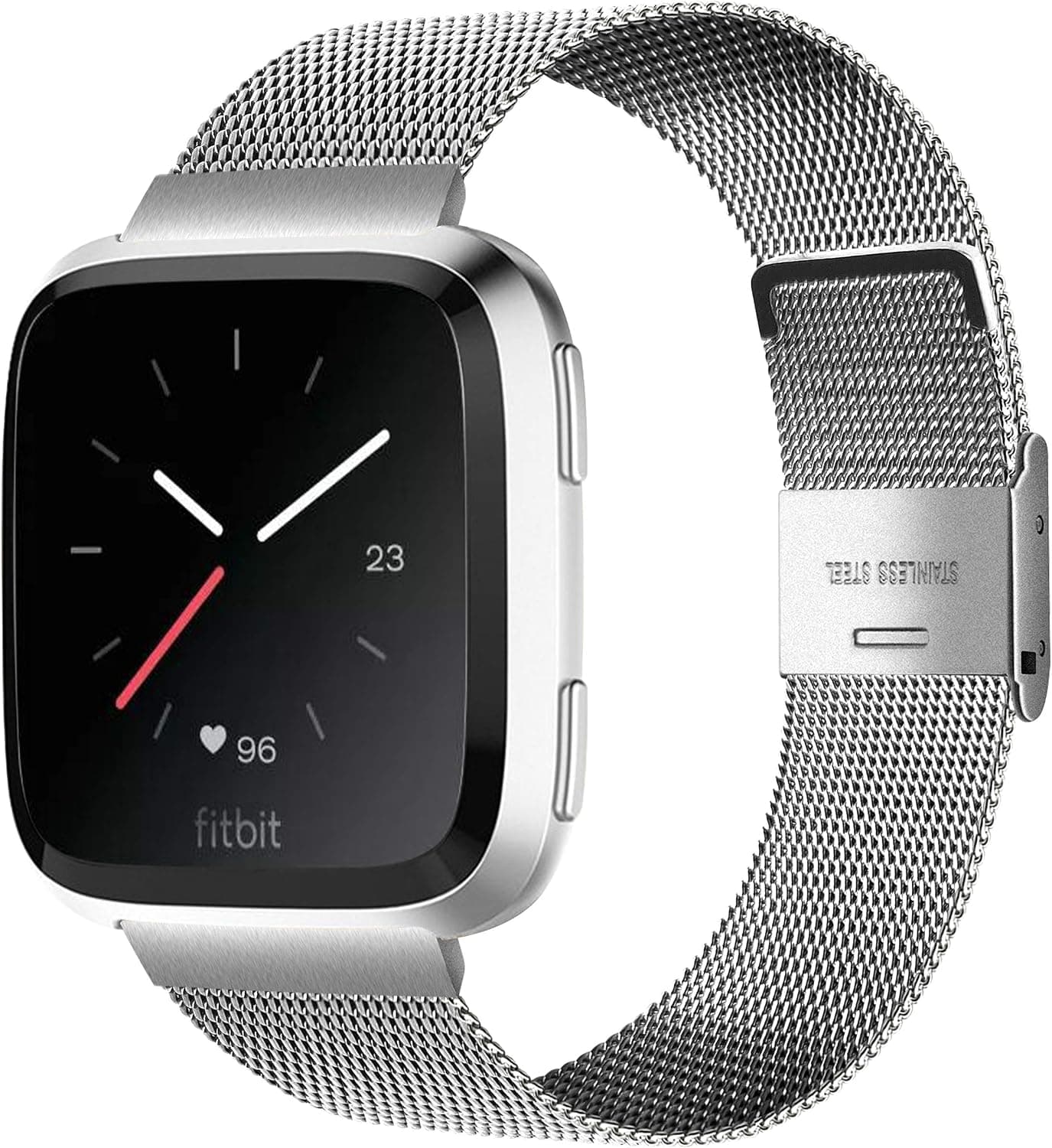 Stainless Steel Watch Band Compatible with Fitbit Versa/Versa Lite Edition/Versa 2,Double Insurance Buckle,Super Soft,Adjustable Size Antirust Wrist Strap,Fit for Men & Women (Silver)