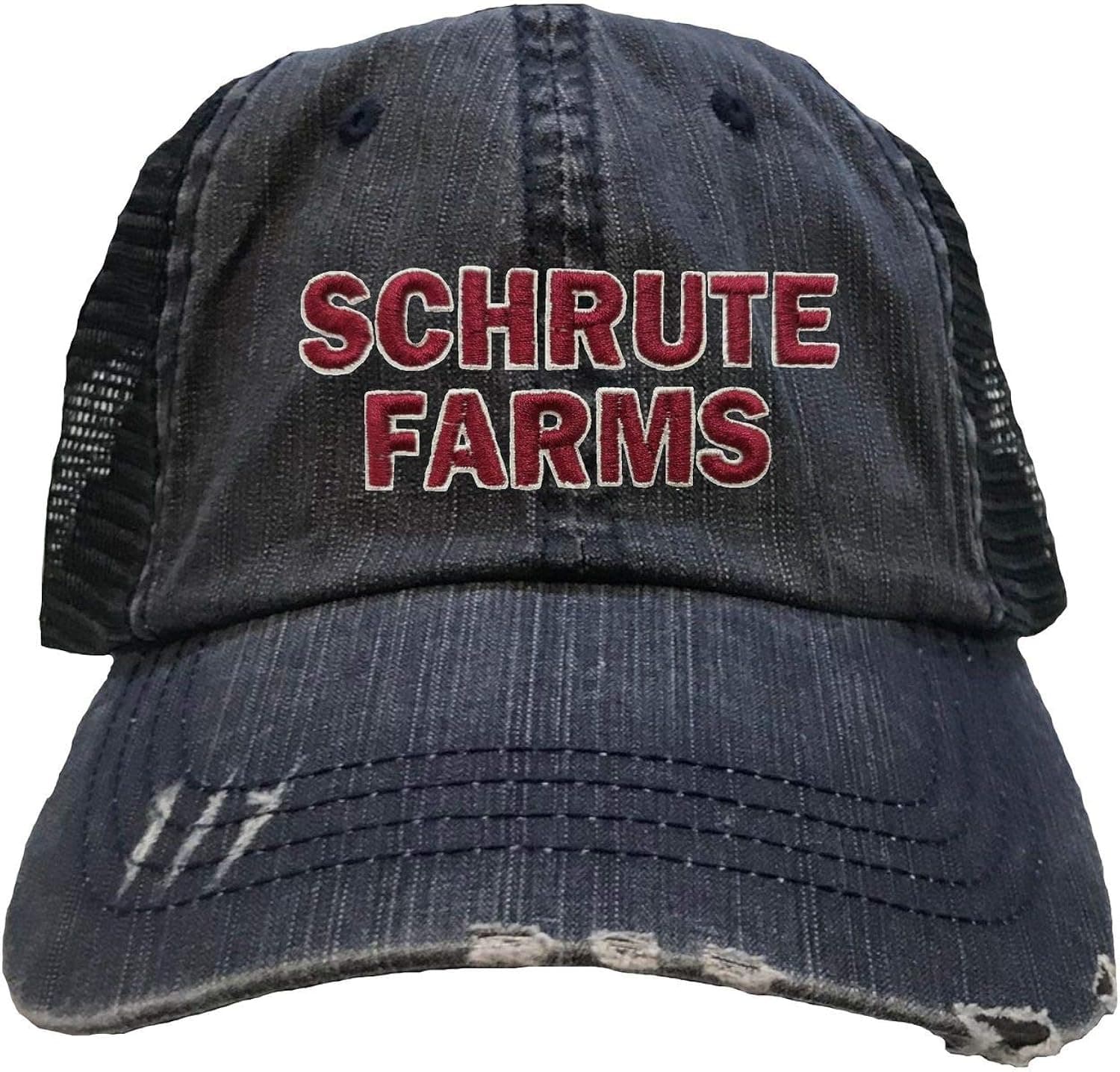 Go All Out Adult Schrute Farms Embroidered Distressed Trucker Cap