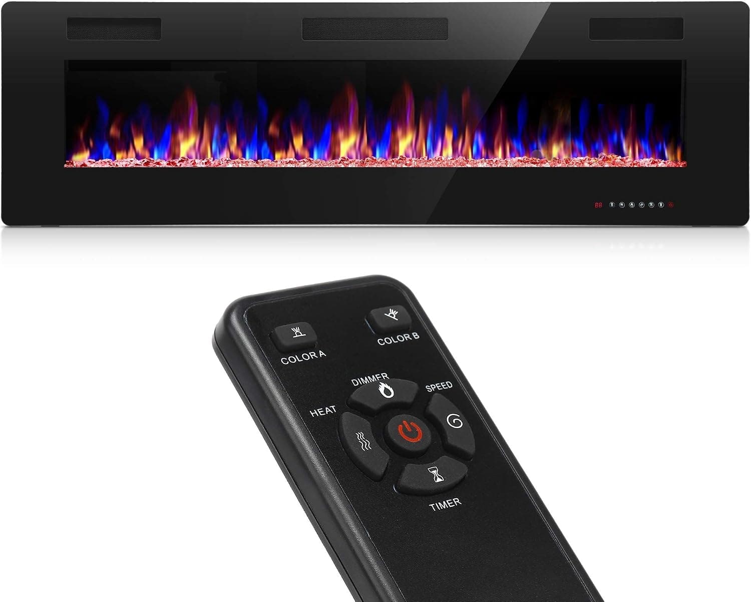 Homevibes 60" Recessed Electric Fireplace Insert and Wall Mounted Electric Fireplace Heater 3.86" Ultra Thin with Remote Control and Touch Screen 750W/1500W (Low Noise)