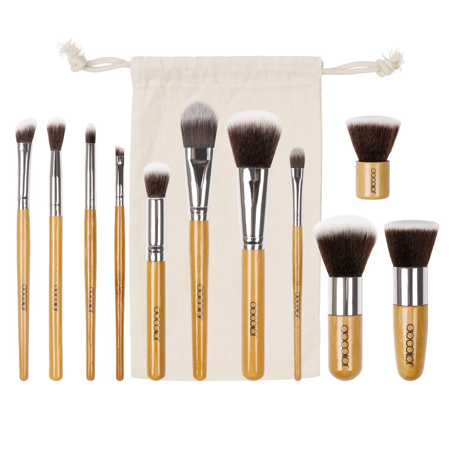 Docolor 11Pcs Makeup Brush Set Bamboo Handle Foundation Eyeshadow Kabuki Kits with Travel Pouch
