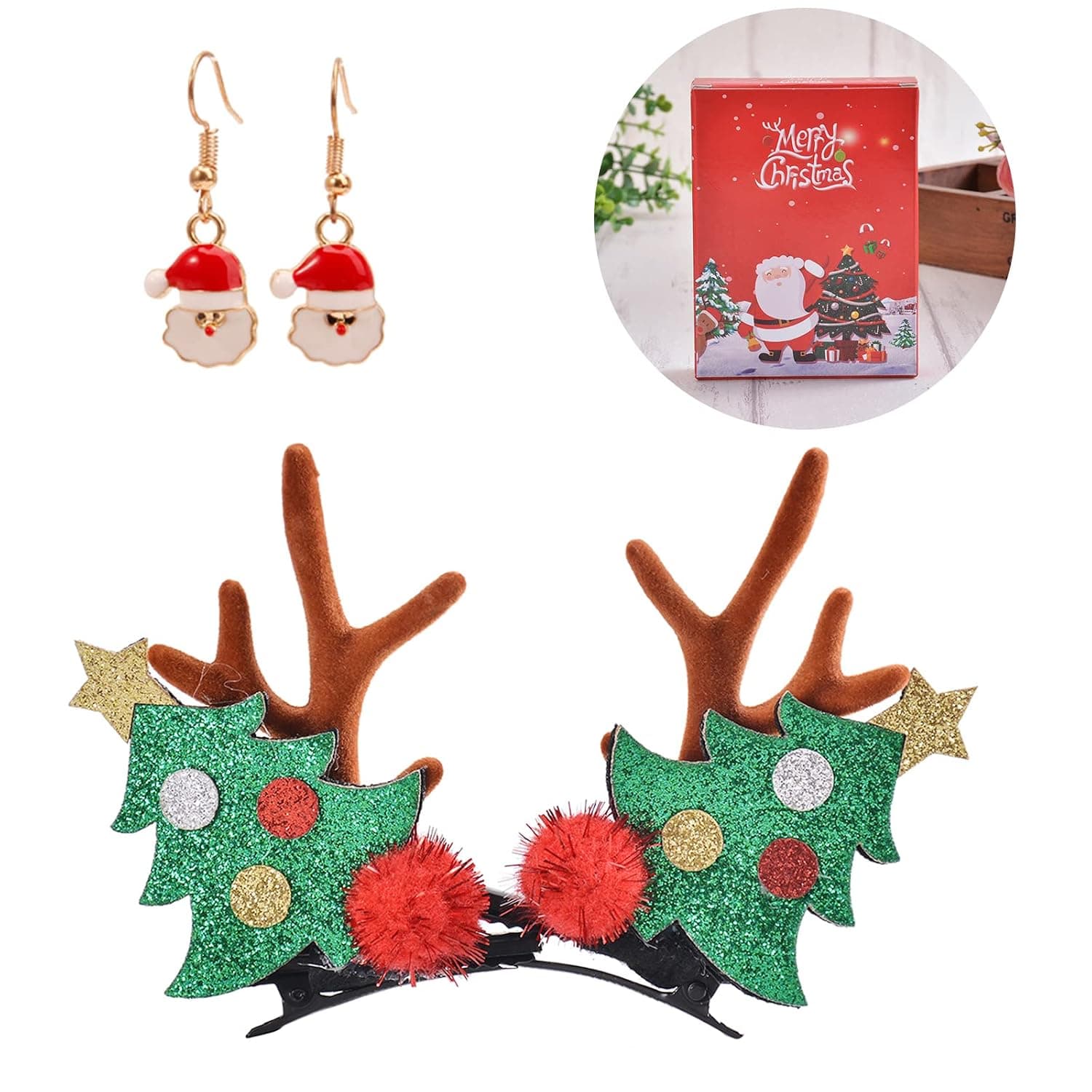 Christmas Reindeer Hair Clip Hair Accessories Holiday Hairpin Deer Hair Barrette Antler Hairpin Party Headband Set for Kids Adults