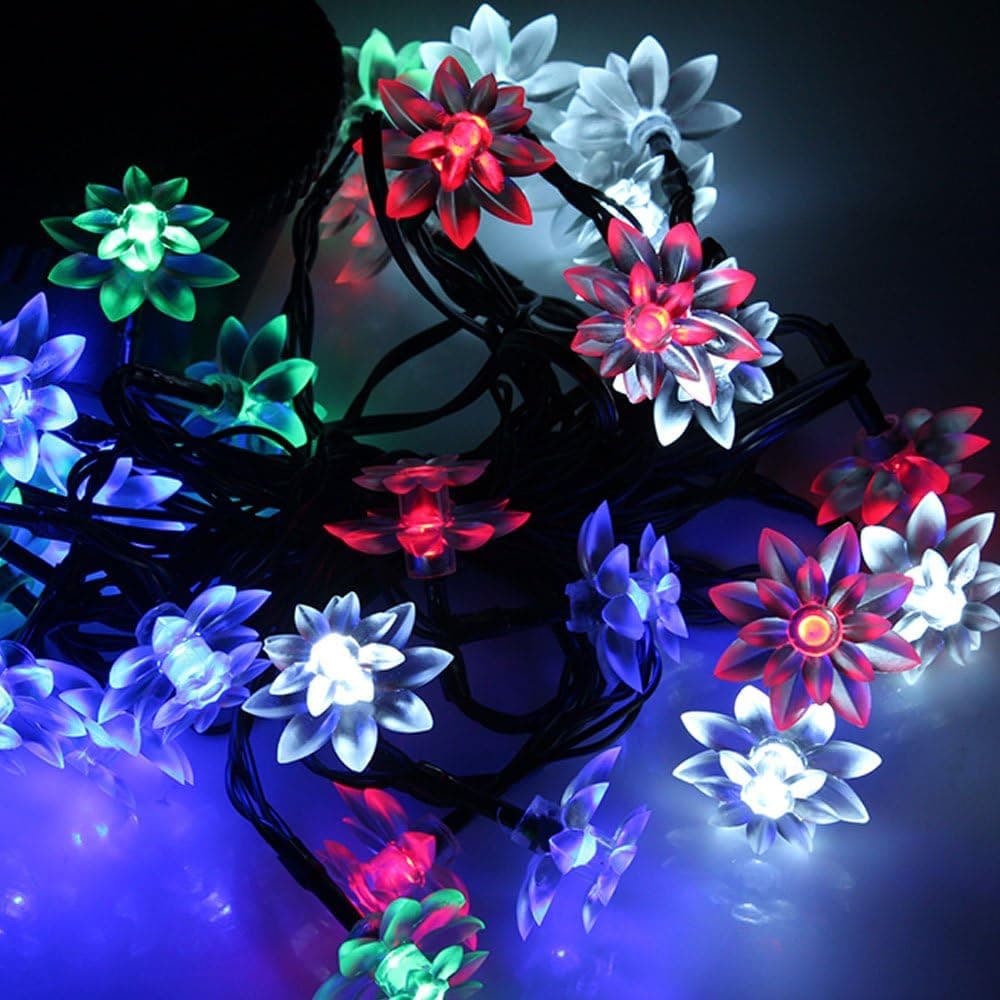 Solar Powered 30 LED 6.5M Multi-color Lotus String Lights, Fairy Strings Lamp Lights, Waterproof Outdoor String Lamp Lights for Garden, Party, Patio, Lawn, Fence, Yard, Carnivals/ Christmas /Wedding /Indoor Decoration