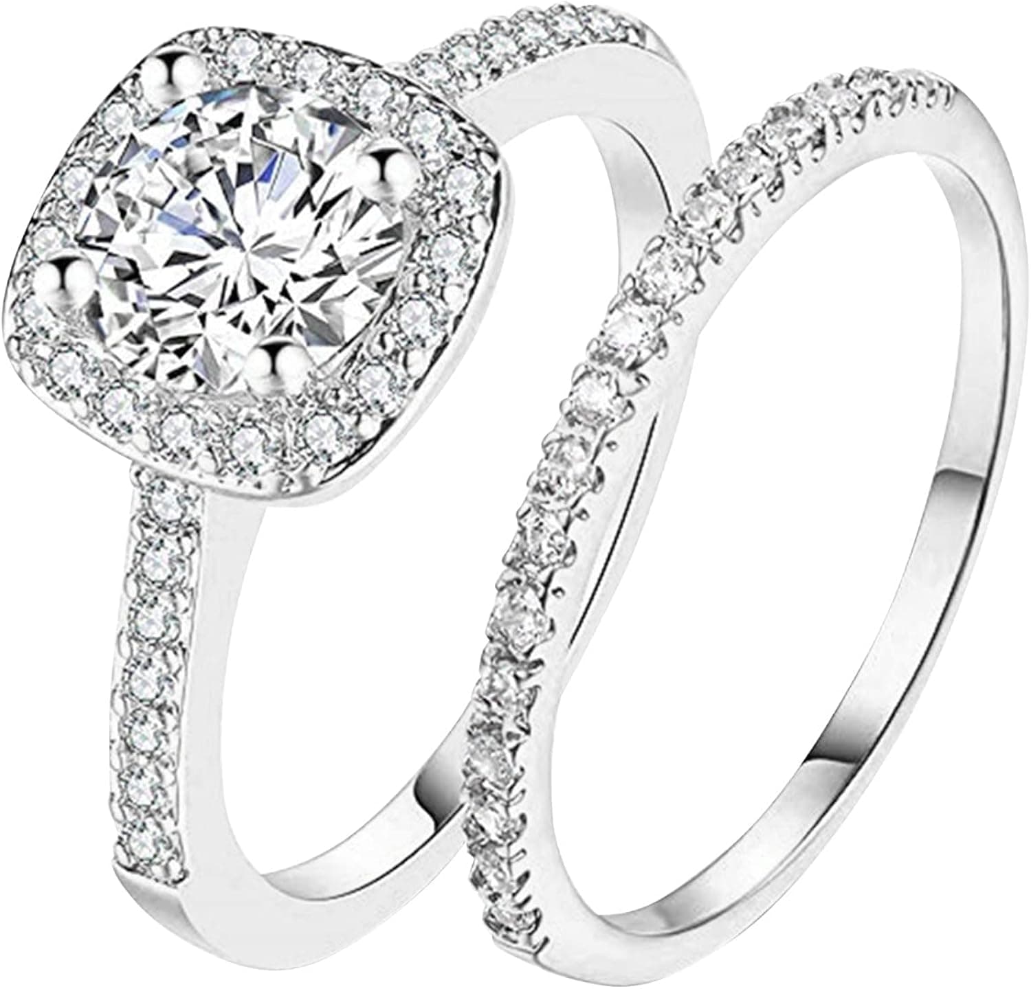 JPOQW12 Elegant Gold Plated Rings Cubic Zirconia Band Diamond Stackable Rings Crystal Rhinestone Shine Star Open Adjustable Twist Ring for Girls Teens Jewelry Rings Size 5-11 (Silver B, 6)