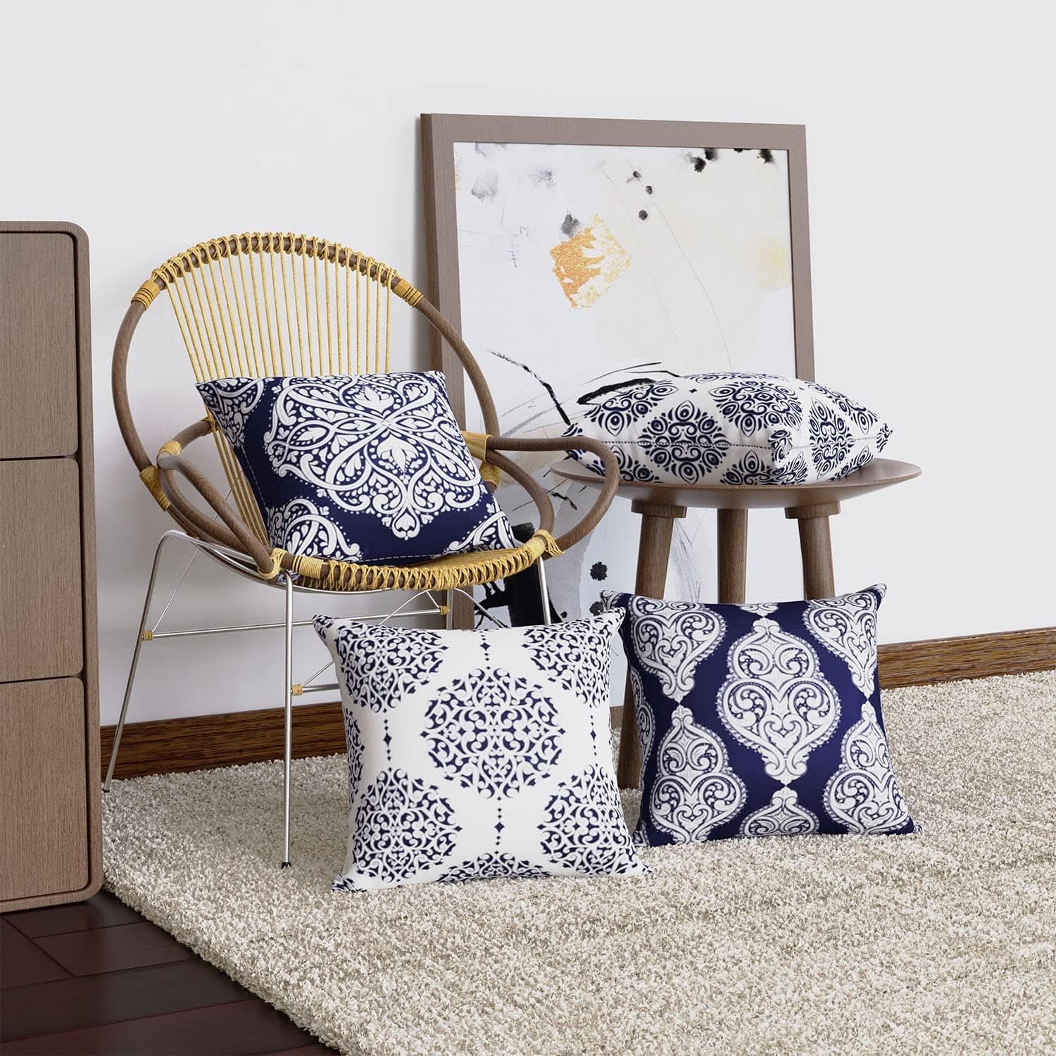 Suesoso Bohemian Throw Pillow Cover 18" X 18" Boho Pillow cases Set of 4 Farmhouse Couch Pillows Blue White Purple Trim Vintage Paisley Decorative Pillow Covers Sofa Bedroom Car Outdoor Cushion Covers