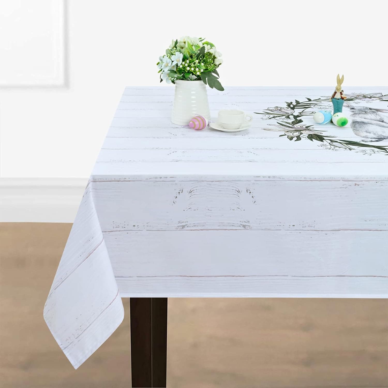 ASPMIZ Easter Bunny Tablecloth, Spring Floral Table Cloth, Flowers Rabbit Tablecloths, Happy Easter Waterproof Tablecloth Rectangle for Dinner Party Holiday Decoration, 60 x 120 inch