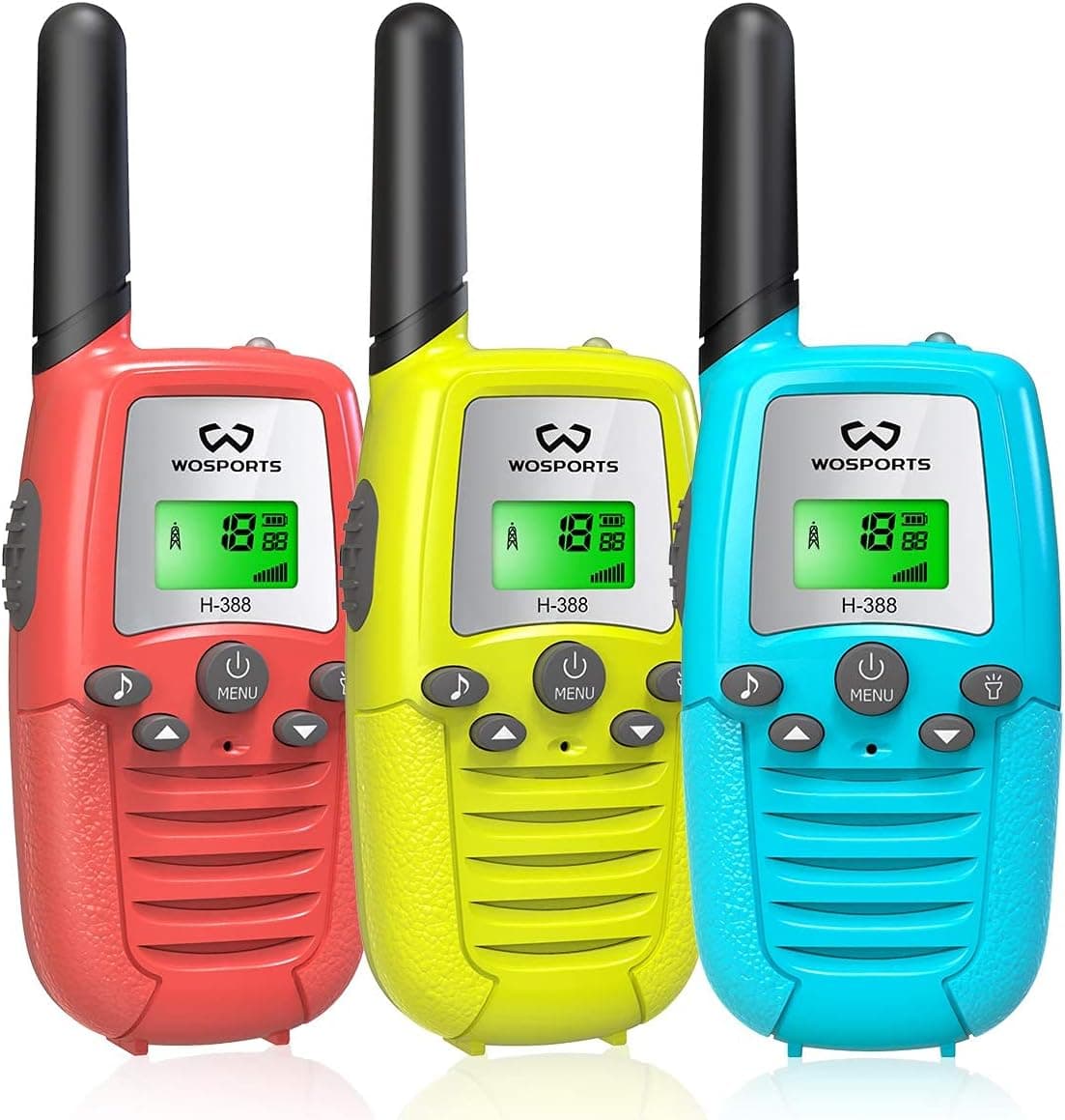Kids Walkie Talkies, WOSPORTS 3 Pack Two Way Radios with Belt Clip, 3 KM Range Children Toy for Outdoor Adventures Game, Camping, Hiking