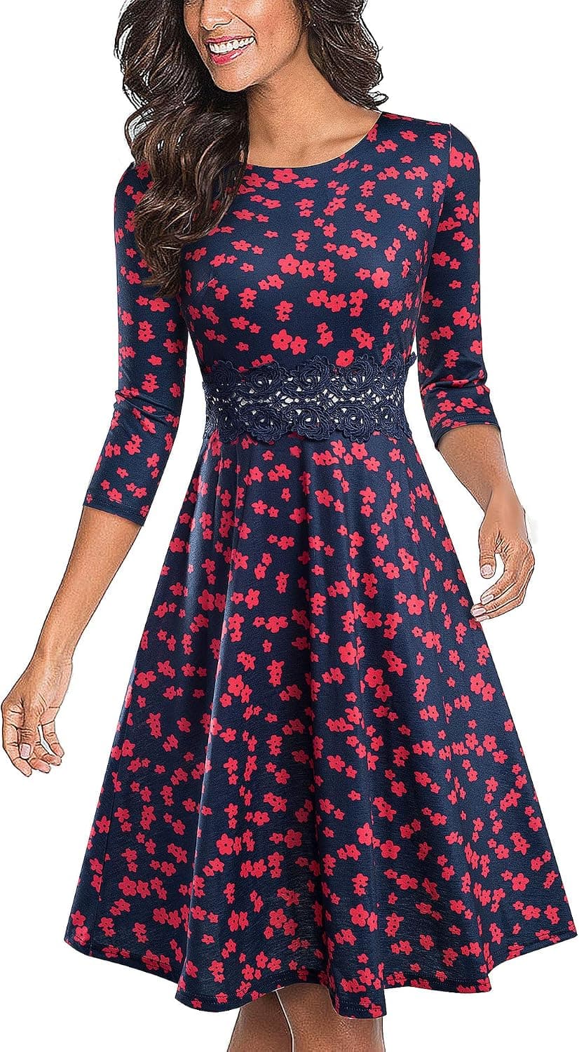 HOMEYEE Women's Cocktail A-Line Embroidery Casual Party Summer Wedding Guest Dress A079