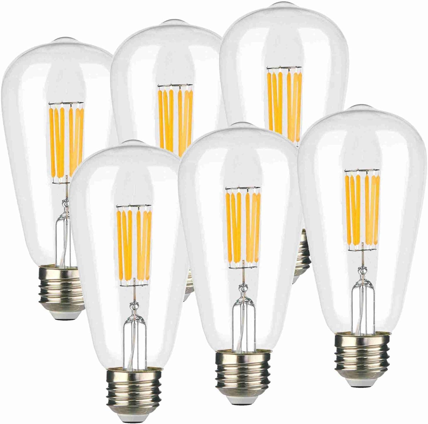 Fusheng E26 Led Bulb 6W,Dimmable, Replace Traditional 60W Bulbs,120V St21 Led Filament Bulbs 2700k UL Listed Clear Glass，600 Lumen 360°6 Pack Warm White (Clear)