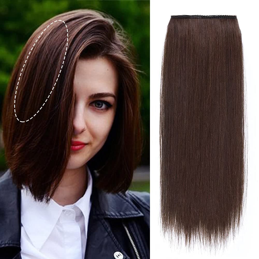 Yaoane Thick Hair Piece Clip in Hair Extensions Adding Hair Volume Fluffy Invisible Hairpin Hairpiece Human Hair Short Straight Hair Piece for Thinning Hair (8 inch, Darkest Brown)