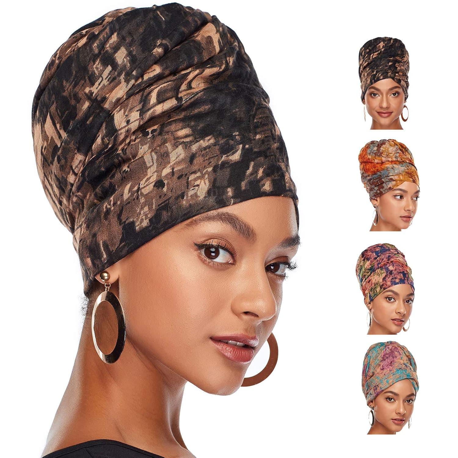 Head Wraps for Black Women, Hair Wraps for Women Urban Turbanista Stretch Jersey Knit Turban Head Wraps Head Scarf for Women（4 Pack）